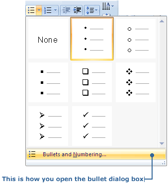 Bullets and Numbering dialog box